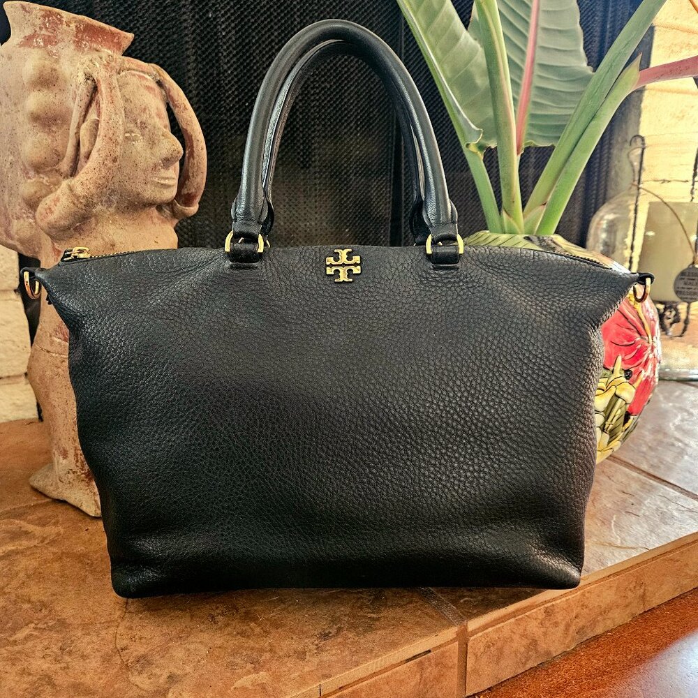 TORY BURCH Frida Black Pebbled Leather Satchel